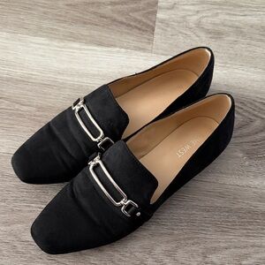 Nine West Black Suede Loafers with Silver buckle